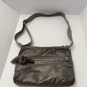 Kipling Metallic Taupe Crossbody Messenger Bag with Monkey Charm